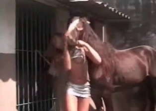 Blonde and dirty hooker enjoy bestiality sex